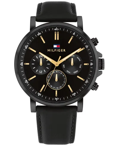 Tommy Hilfiger Men's Multifunction Black Leather Watch 44mm