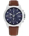 Tommy Hilfiger Men's Multifunction Brown Leather Strap Watch, 43mm In Brown