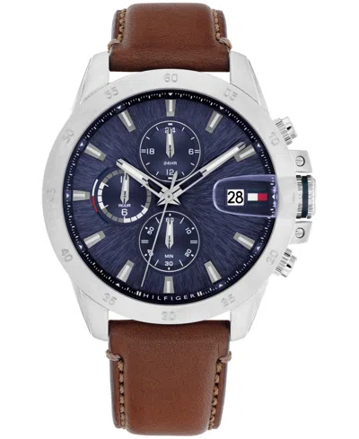 Tommy Hilfiger Men's Multifunction Brown Leather Strap Watch, 43mm
