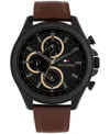 Tommy Hilfiger Men's Multifunction Brown Leather Strap Watch 46mm In Brown