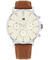 TOMMY HILFIGER MEN'S MULTIFUNCTION BROWN LEATHER WATCH 44MM