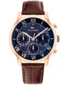Tommy Hilfiger Men's Multifunction Dark Brown Leather Strap Watch, 42mm In Brown