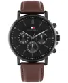 Tommy Hilfiger Men's Multifunction Dark Brown Leather Strap Watch, 44mm In Dark Brown