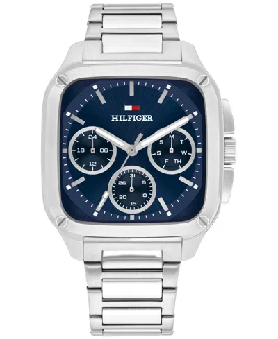 Tommy Hilfiger Men's Multifunction Silver Tone Stainless Steel Bracelet Watch, 39mm In Blue