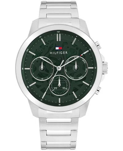Tommy Hilfiger Men's Multifunction Silver Tone Stainless Steel Bracelet Watch, 43mm In Green
