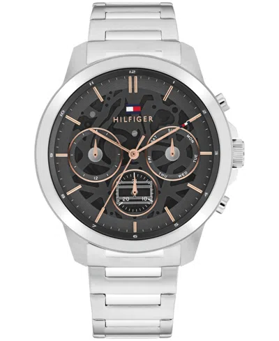 Tommy Hilfiger Men's Multifunction Silver Tone Stainless Steel Bracelet Watch, 43mm In White