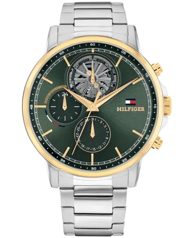 Tommy Hilfiger Men's Multifunction Silver Tone Stainless Steel Bracelet Watch, 44mm In Metallic