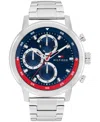 Tommy Hilfiger Men's Multifunction Silver-tone Stainless Steel Bracelet Watch, 46mm In Silver