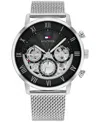 Tommy Hilfiger Men's Multifunction Silver Tone Stainless Steel Mesh Bracelet Watch, 44mm In Metallic