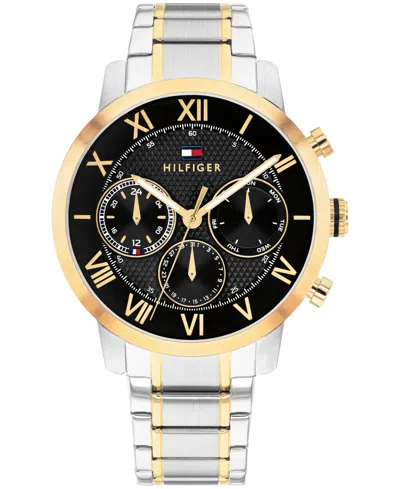 Tommy Hilfiger Men's Multifunction Two Tone Stainless Steel Bracelet Watch, 42mm In Silver