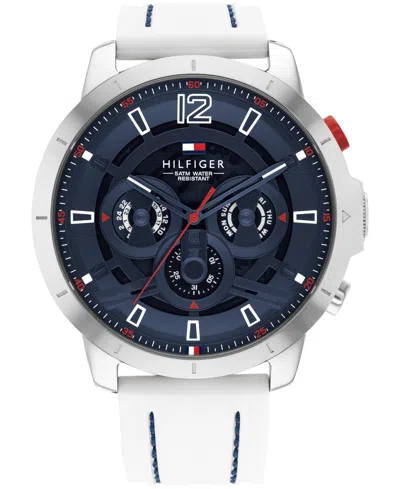 Tommy Hilfiger Men's Multifunction White Silicone Watch 50mm In Blue