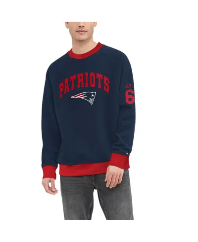 Tommy Hilfiger Men's Navy New England Patriots Reese Raglan Tri-blend Pullover Sweatshirt In Navy,red