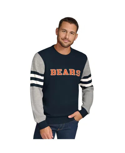 Tommy Hilfiger Men's Navy/heather Gray Chicago Bears Acrylic Crewneck Pullover Sweatshirt In Navy,heather Gray