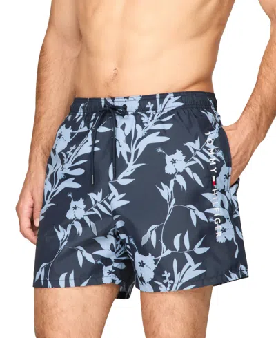 Tommy Hilfiger Men's Ombre Medium Length Drawstring 5" Swim Trunks In Floral Tropic Aop Desert Sky