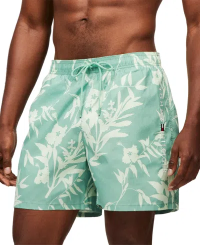 Tommy Hilfiger Men's Ombre Medium Length Drawstring 5" Swim Trunks In Floral Tropic Aop Fort Green