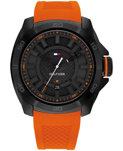 Tommy Hilfiger Men's Orange Silicone Watch 46mm In Black