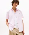 Tommy Hilfiger Regular Fit Cotton Linen Stripe Shirt In Classic Pink,check