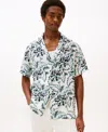 Tommy Hilfiger Men's Patterned Linen Button Up Short Sleeve Shirt In White