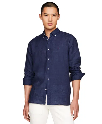Tommy Hilfiger Men's Pigment-dyed Button-down Long Sleeve Shirt In Carbon Navy