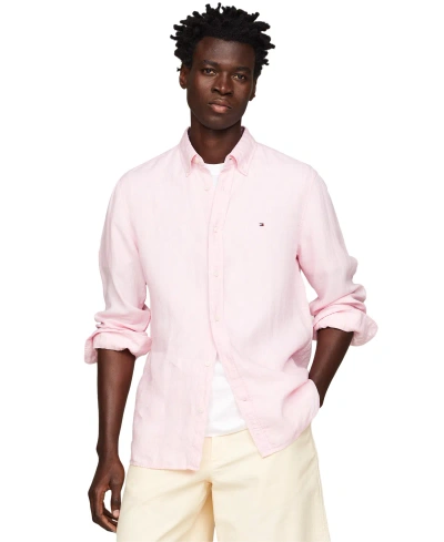 Tommy Hilfiger Men's Pigment-dyed Button-down Long Sleeve Shirt In Pink Crystal
