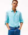 Tommy Hilfiger Men's Pigment-dyed Linen Button-down Long Sleeve Shirt In Blue