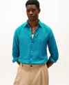 Tommy Hilfiger Men's Pigment-dyed Linen Button-down Long Sleeve Shirt In Blue