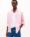 Tommy Hilfiger Men's Pigment-dyed Linen Button-down Long Sleeve Shirt In Pink