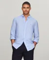 Tommy Hilfiger Men's Pigment-dyed Linen Button-down Long Sleeve Shirt In Vessel Blue