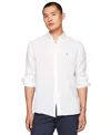 Tommy Hilfiger Men's Pigment-dyed Linen Button-down Long Sleeve Shirt In White