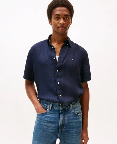 Tommy Hilfiger Kids' Men's Pigment-dyed Linen Shirt In Blue