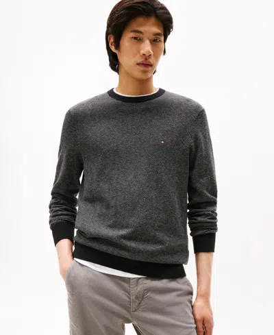 Tommy Hilfiger Men's Pima Cotton Cashmere Herringbone Crewneck Sweater In Gray