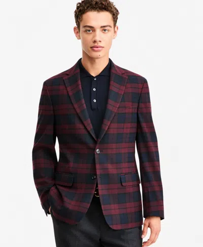 Tommy Hilfiger Men's Plaid Modern-fit Sport Coat In Burgundy