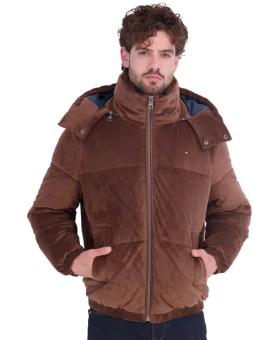 Tommy Hilfiger Men's Potter Cord Puffer Hooded Jacket In Brown