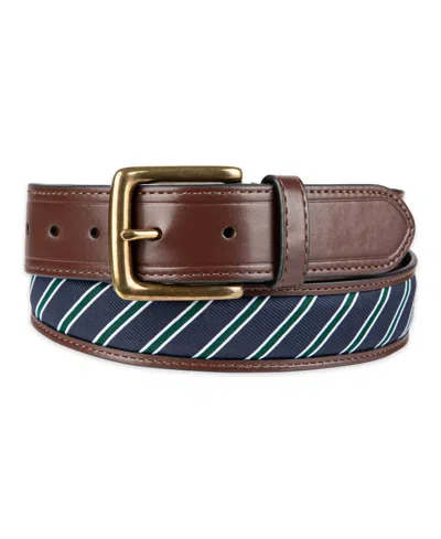 Tommy Hilfiger Men's Prep Striped Ribbon Inlay Casual Belt In Brown