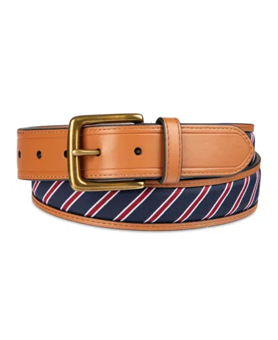 Tommy Hilfiger Men's Prep Striped Ribbon Inlay Casual Belt In Dark Tan