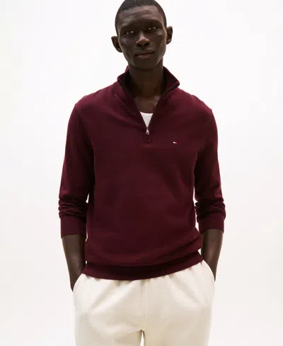 Tommy Hilfiger Men's Quarter-zip Pullover Knit Sweater In Burgundy