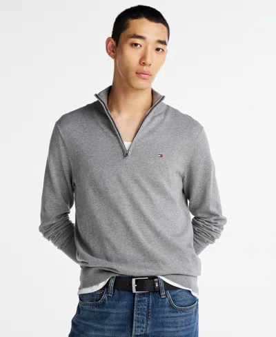Tommy Hilfiger Men's Quarter-zip Pullover Knit Sweater In Medium Grey Heather