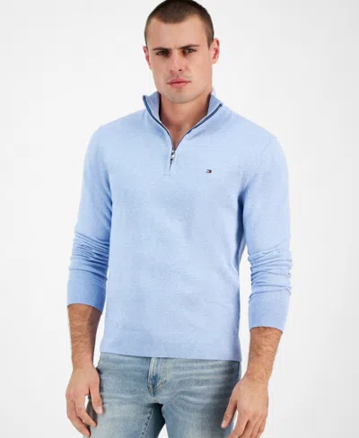 Tommy Hilfiger Men's Quarter-zip Pullover Knit Sweater In Vessel Blue Heather