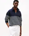 Tommy Hilfiger Men's Quarter-zip Stripe Sweatshirt In Desert Sky,ivory Petal