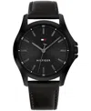 Tommy Hilfiger Men's Quartz Black Leather Strap Watch, 43mm In Black