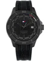 Tommy Hilfiger Men's Quartz Black Silicone Strap Watch, 43mm In Black