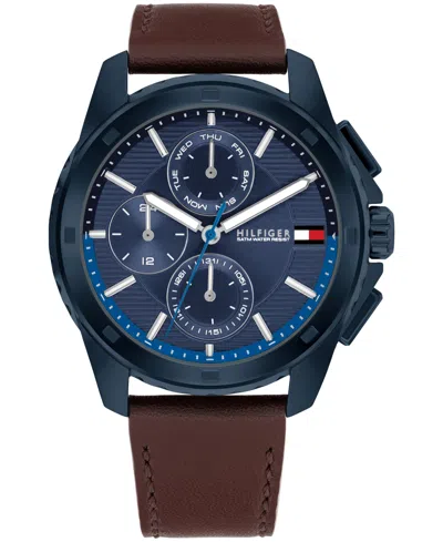 Tommy Hilfiger Men's Quartz Brown Leather Watch 44mm In Blue
