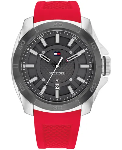 Tommy Hilfiger Men's Quartz Red Silicone Watch 46mm In Black