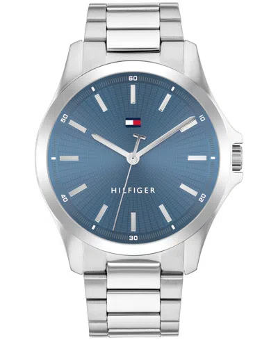 Tommy Hilfiger Men's Quartz Silver-tone Stainless Steel Bracelet Watch 42mm In Blue