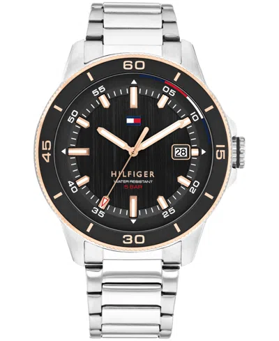 Tommy Hilfiger Men's Quartz Silver Tone Stainless Steel Bracelet Watch, 43mm In Metallic