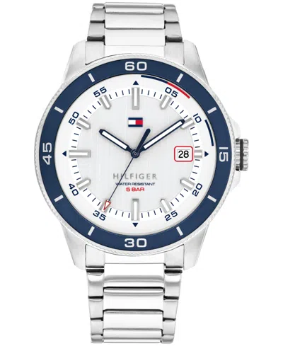 Tommy Hilfiger Men's Quartz Silver Tone Stainless Steel Bracelet Watch, 43mm In Metallic
