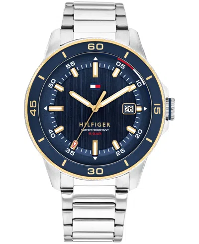 Tommy Hilfiger Men's Quartz Silver Tone Stainless Steel Bracelet Watch, 43mm In Blue