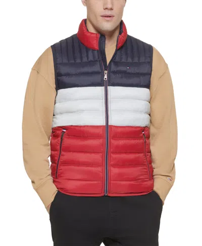 Tommy Hilfiger Men's Quilted Vest In Midnight,buff,red