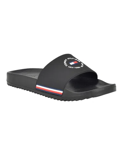 Tommy Hilfiger Men's Ratri Branded Classic Pool Slides In Black