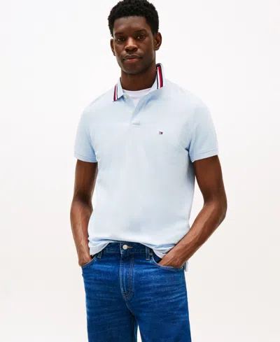 Tommy Hilfiger Men's Red, White, And Blue Collar Regular Fit Polo Shirt